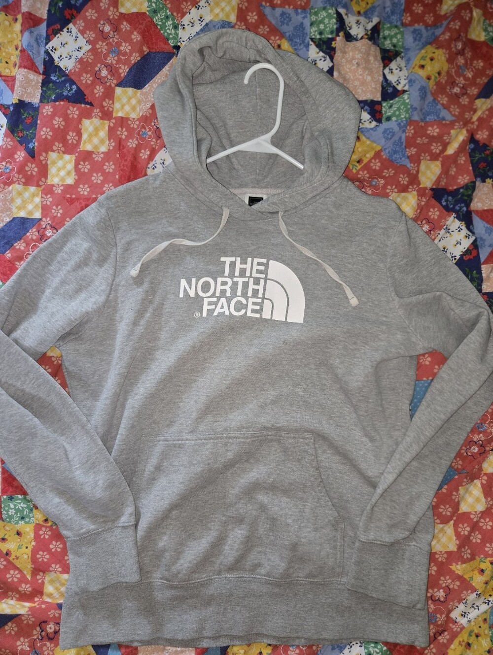 The North Face Light Gray Pullover Hoodie with White Logo